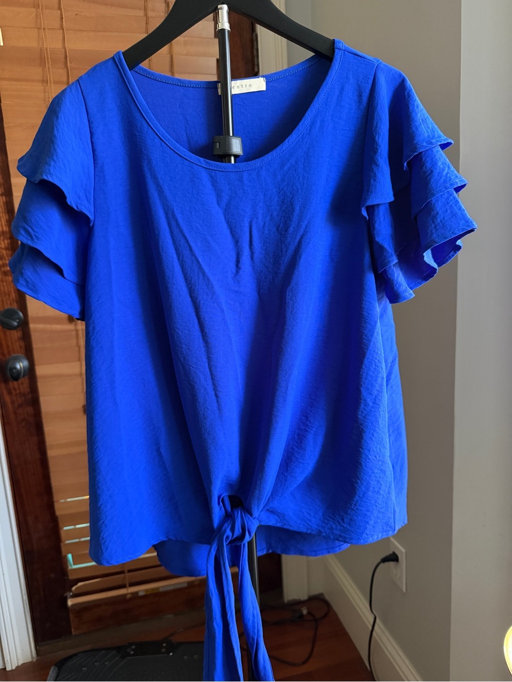 entro Royal Blue Ruffle Sleeve Tie-Front Blouse